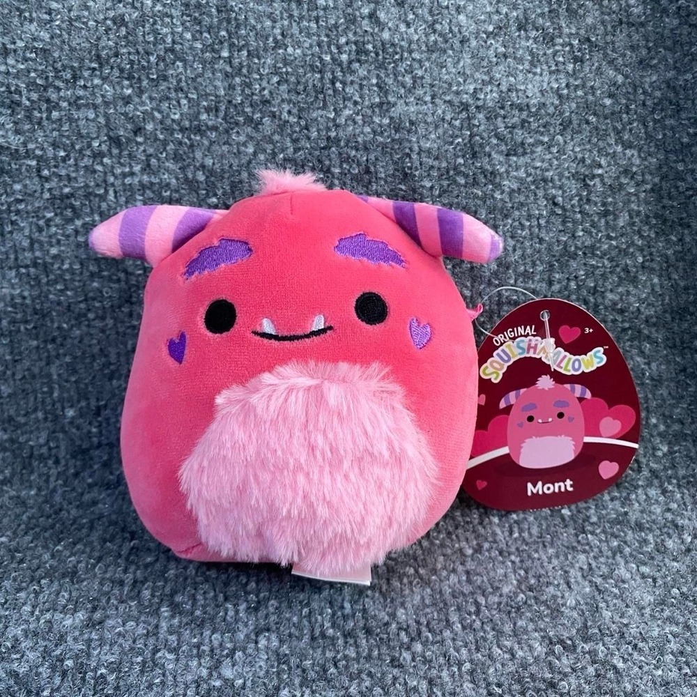 SQUISHMALLOWS PINK MONT THE MONSTER STUFFED PLUSH TOY GREEN PURPLE HEART